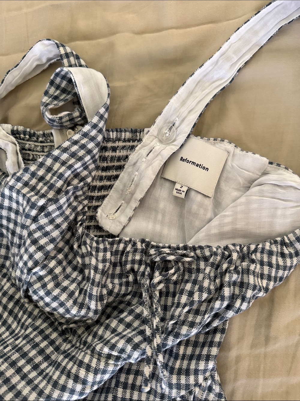 LIKE NEW REFORMATION Balia Linen Dress, Remy Check, size 2 - Picture 7 of 8
